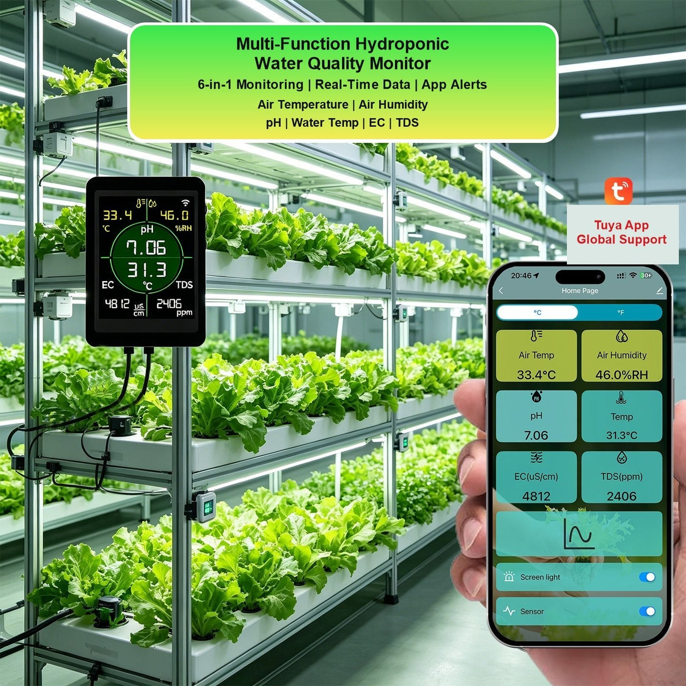 Rovynel HY485 6-in-1 hydroponic monitor pH calibration guide