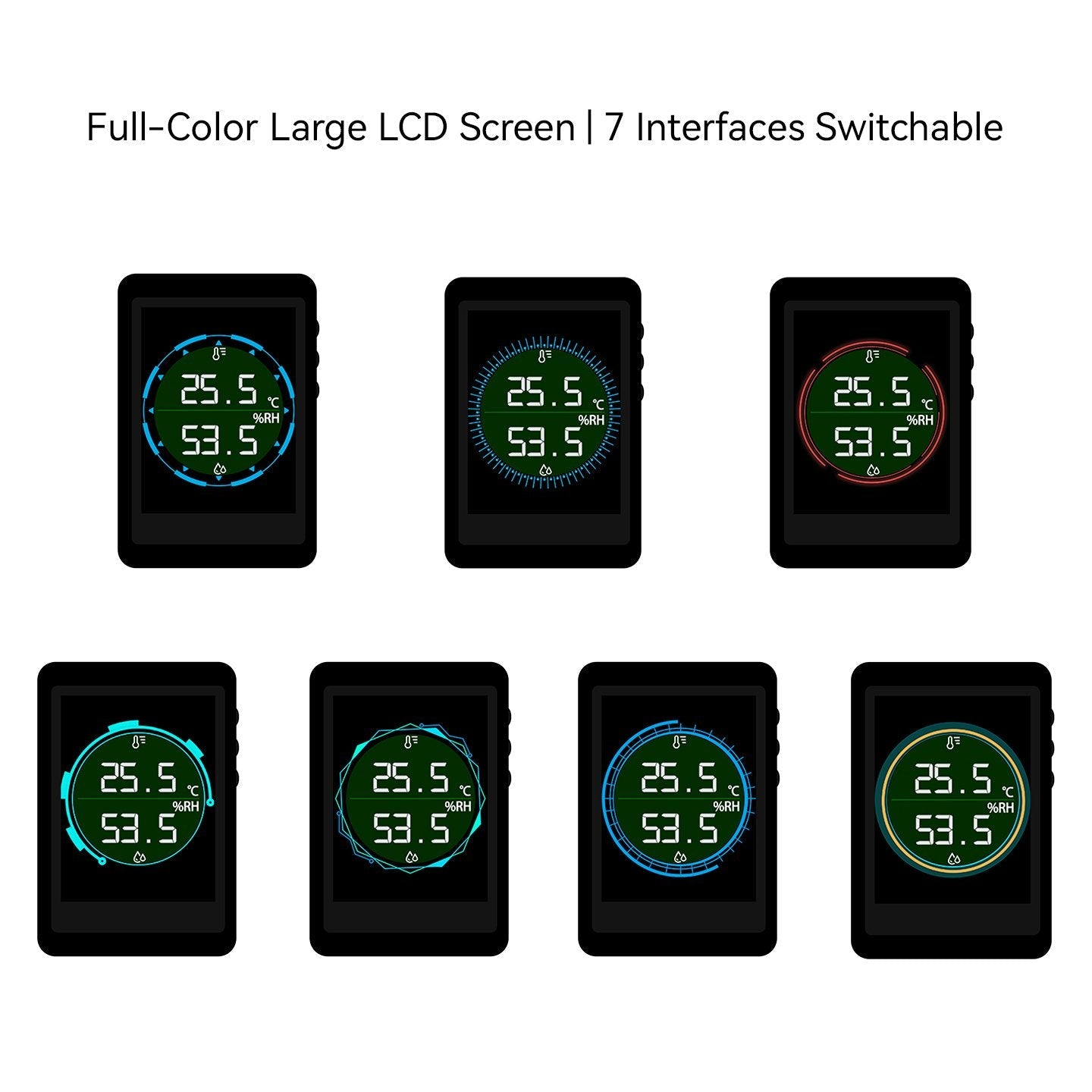 Air temperature and humidity monitor full-color LCD screen and remote sensor probe details