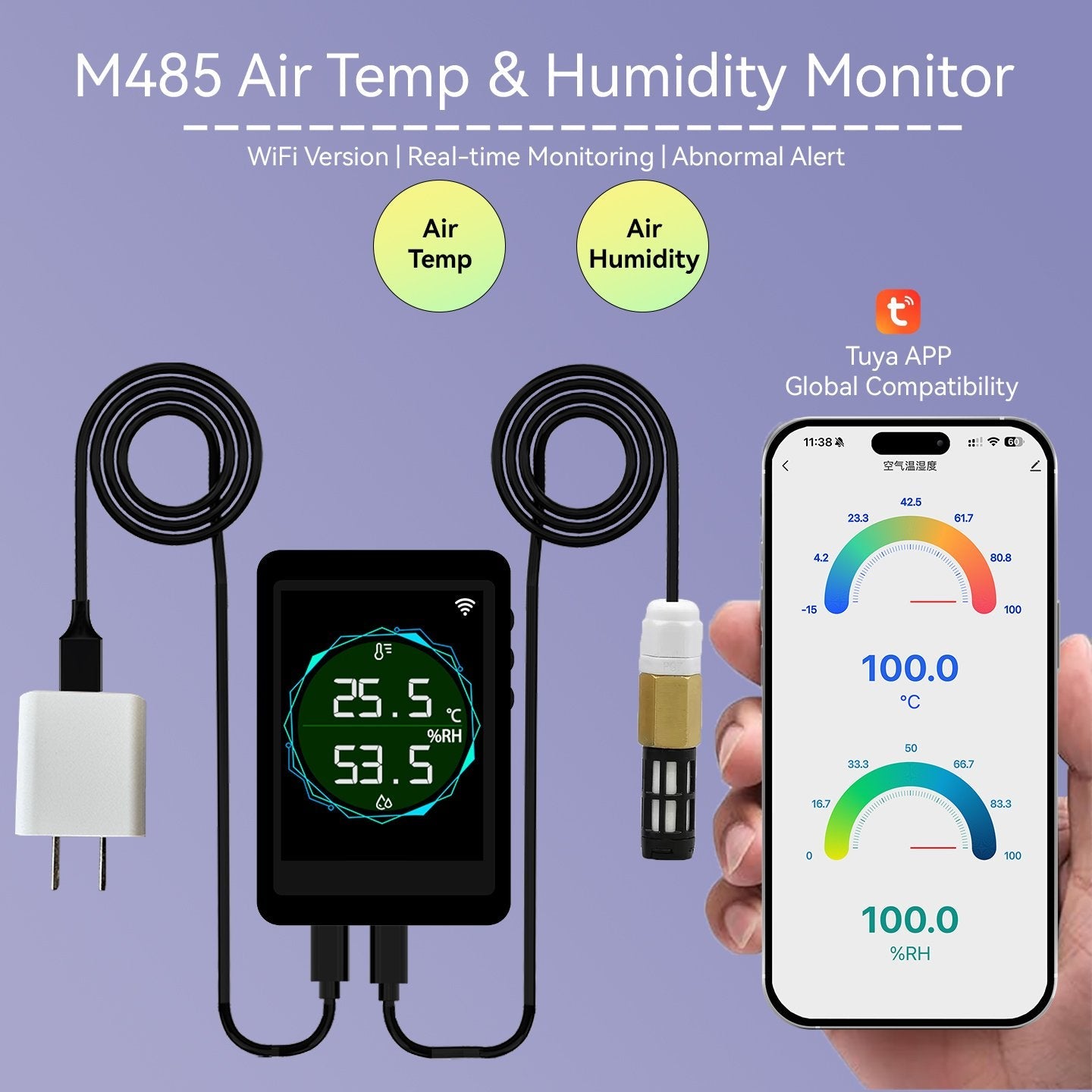 WiFi temperature humidity monitor for indoor rooms greenhouse storage and smart home monitoring